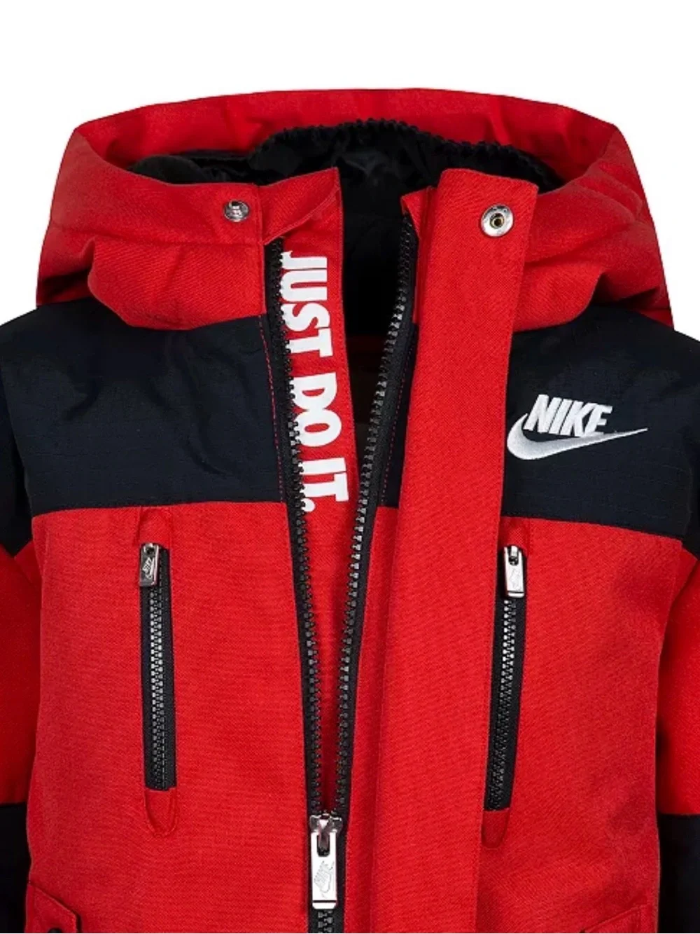 NWT Nike Red and Black Outdoor Woven Hooded Puffer Jacket Toddler Boy Size: 3T